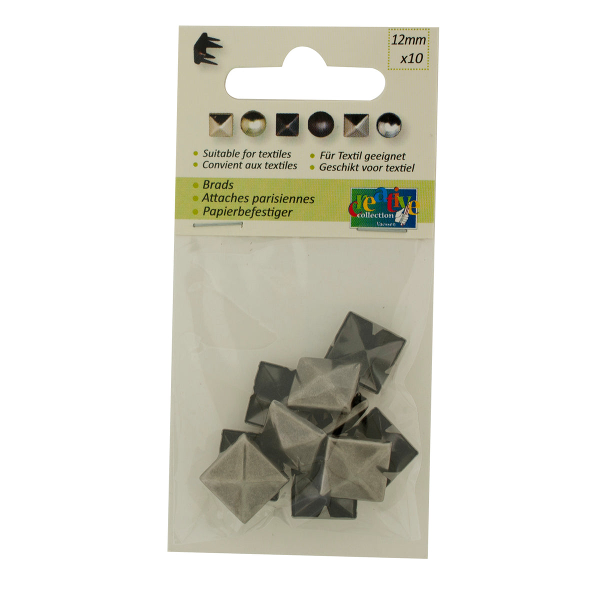 Vaessen creative • clous carrés 12x12mm 10pcs argent antique