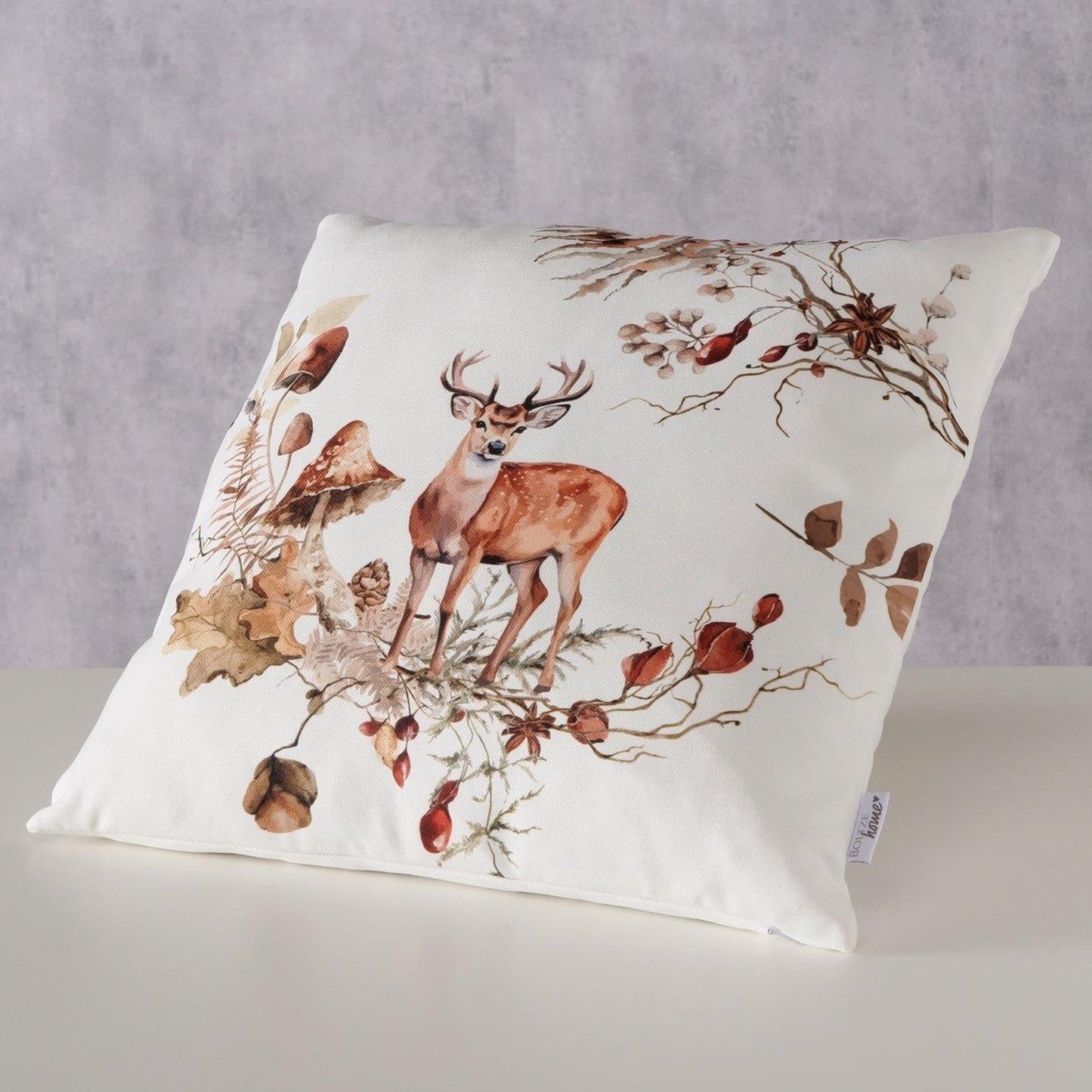 Boltze home coussin cerf gerd polyester vert marron clair blanc 45x45cm