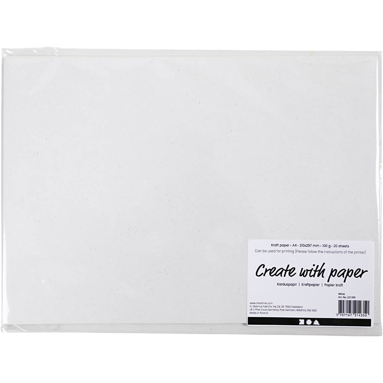 Papier kraft Creativ company, a4, feuille 210x297 mm, 100 gr, blanc, 20 feuilles 1 boîte