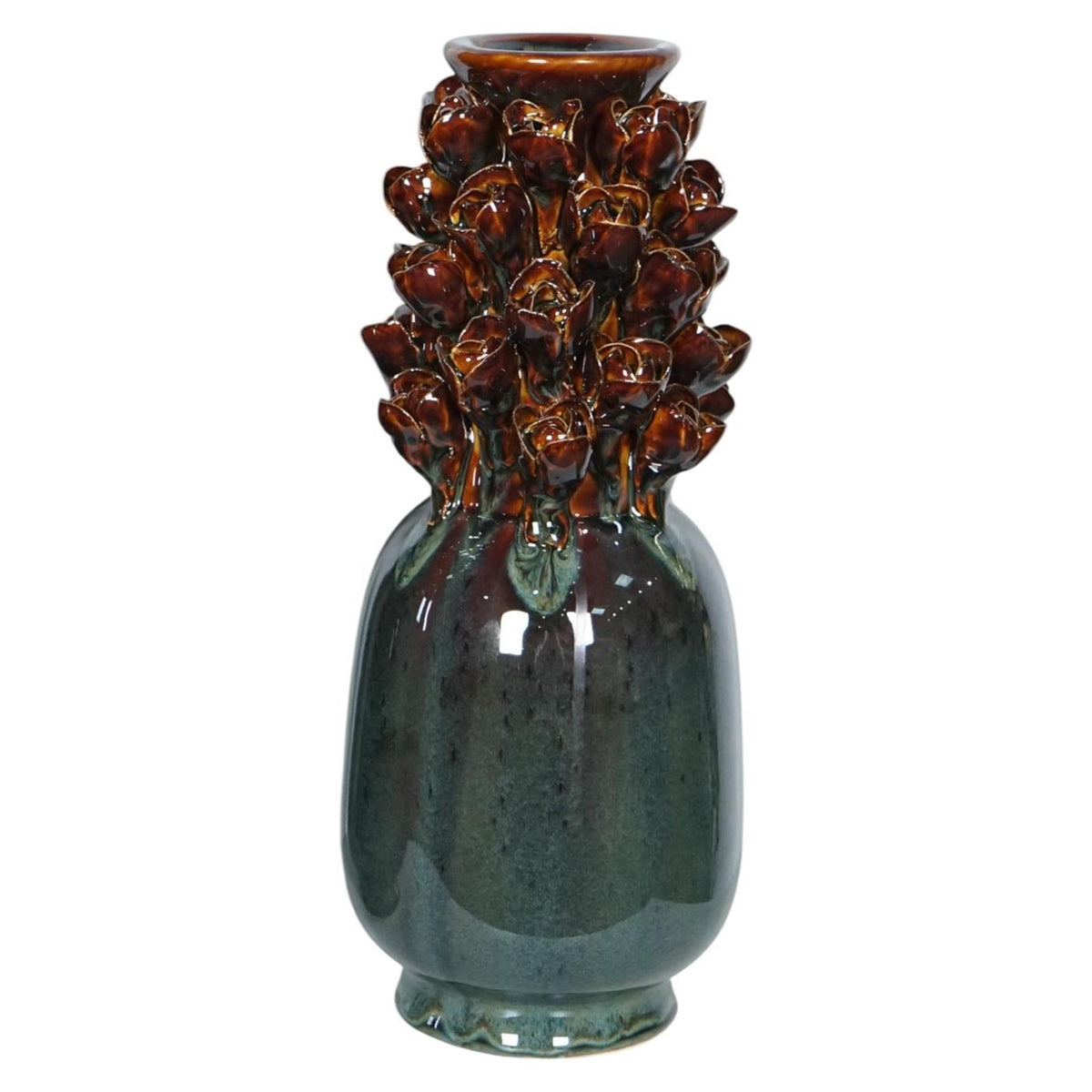 Vase ambiance Mansion airlie céramique marron vert 13x32cm