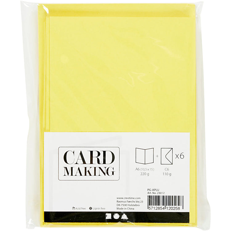 Cartes et enveloppes d'entreprise Creativ, format carte 10,5x15 cm, format enveloppe 11,5x16,5 cm, 110+220 gr, jaune, 6 set 1 boîte