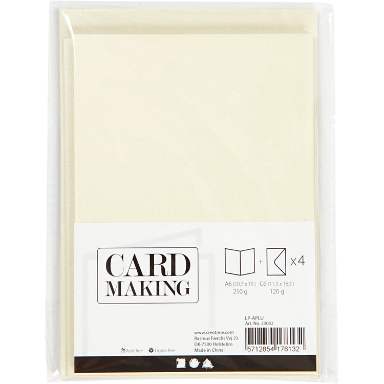 Cartes et enveloppes d'entreprise Creativ, format carte 10,5x15 cm, format enveloppe 11,5x16,5 cm, nacre, 120+210 gr, blanc cassé, 4 set 1 boîte