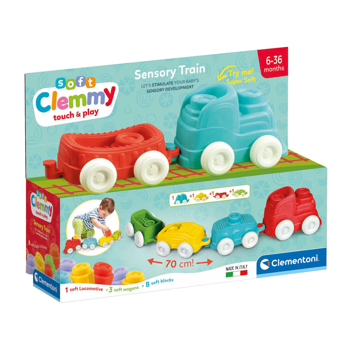 Clementoni Baby - Train sensoriel Clemmy avec blocs mous, 12dlg.