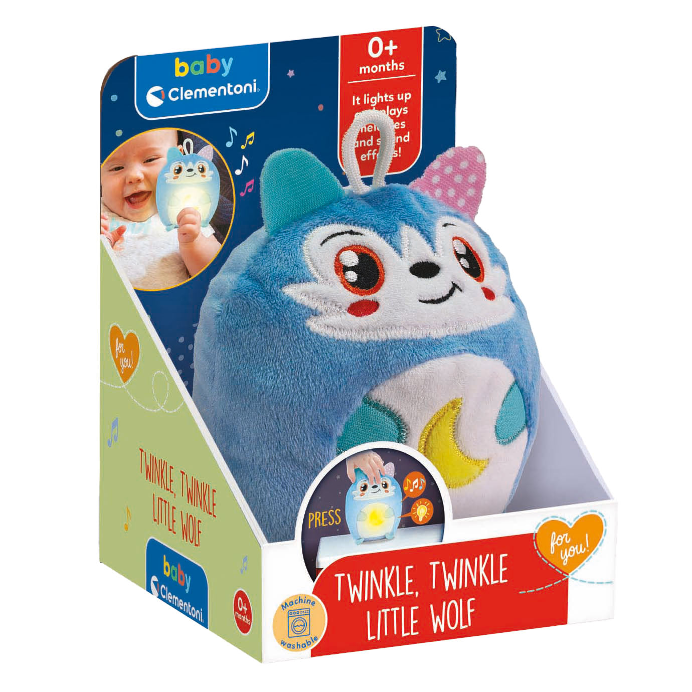 Clementoni Baby Twinkle Winkle Little Wolf Blue Cuddle Night lampe