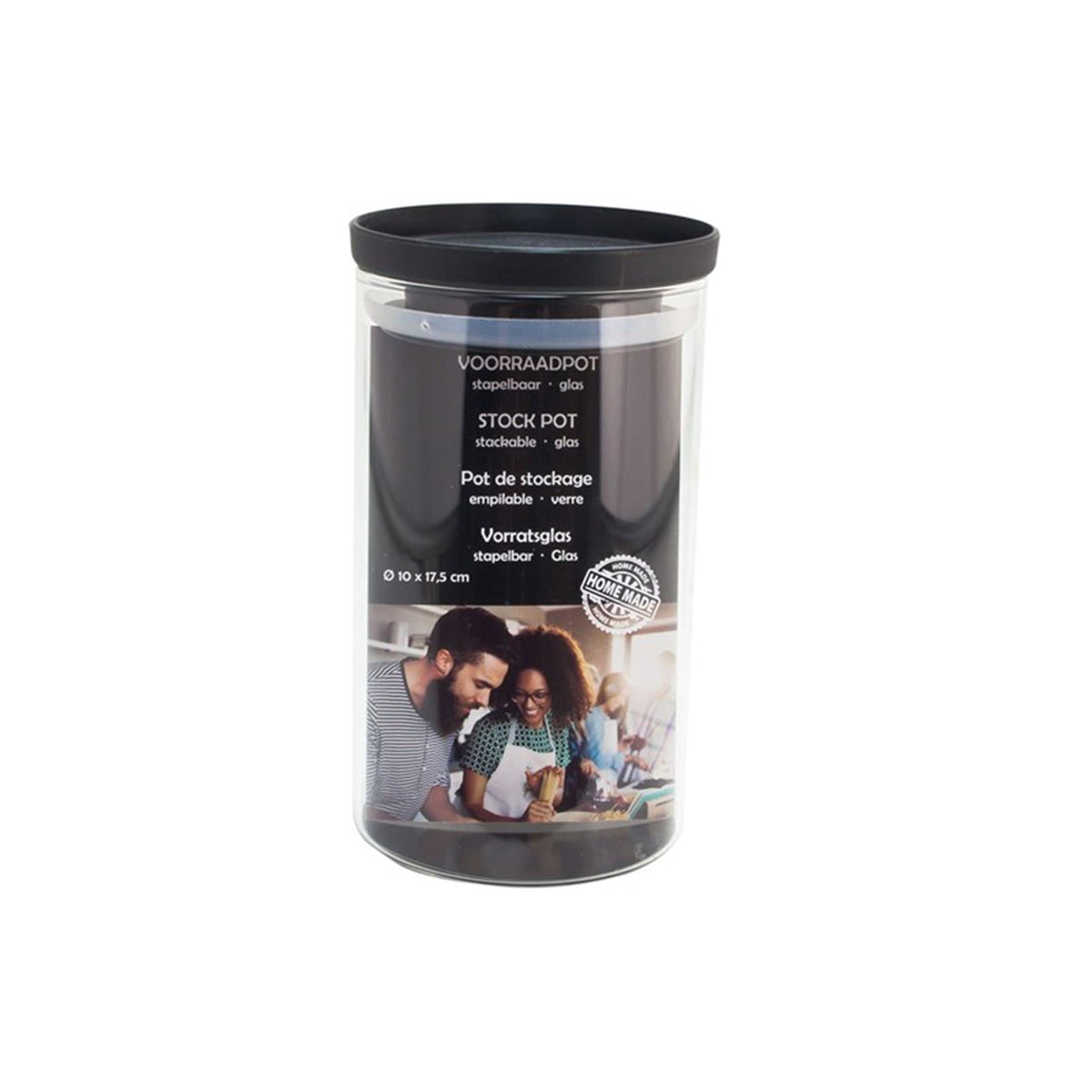 Pot en stock avec couvercle noir empilable Ø10x17,5 cm