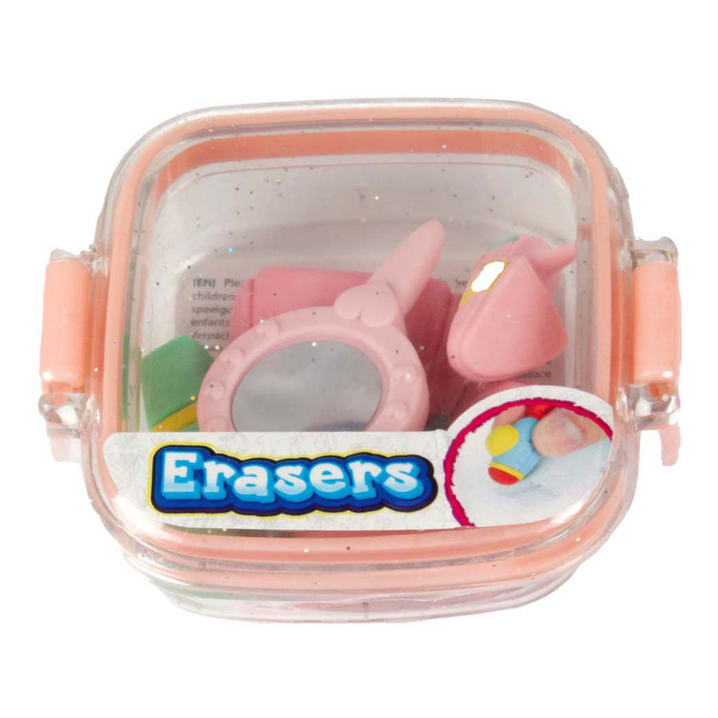 Toi-toys mini set de gommes dans une boîte à paillettes - miroir de maquillage, 5 pcs.