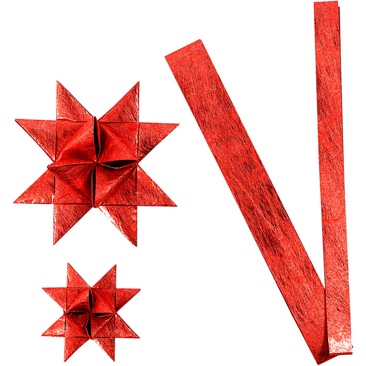 Bandes de tressage en papier Vivi Gade, l: 44+78 cm, l: 15+25 mm, d 6,5+11,5 cm, rouge, 32 bandes 1 boîte