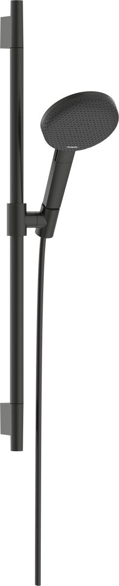 Hansgrohe Raindance Alive Select S - Set de douche - Économie d'eau Ecosmart - Commande par bouton Select - Taille 125 mm - 3 fonctions de pulvérisation - Chrome noir brossé