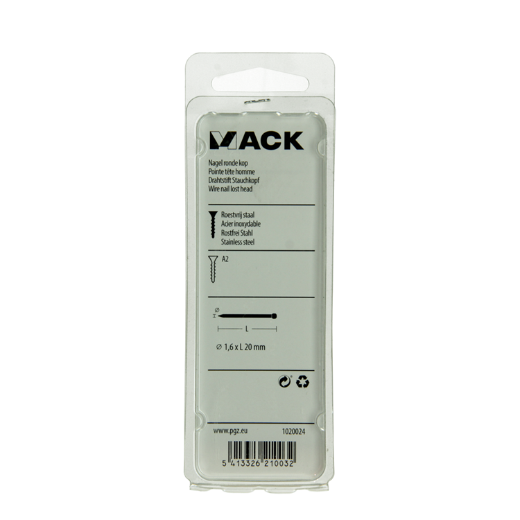 Mack 1020024 - clou tête ronde acier inoxydable A2 100 pcs 1,6 x 20 mm | 5 pièces