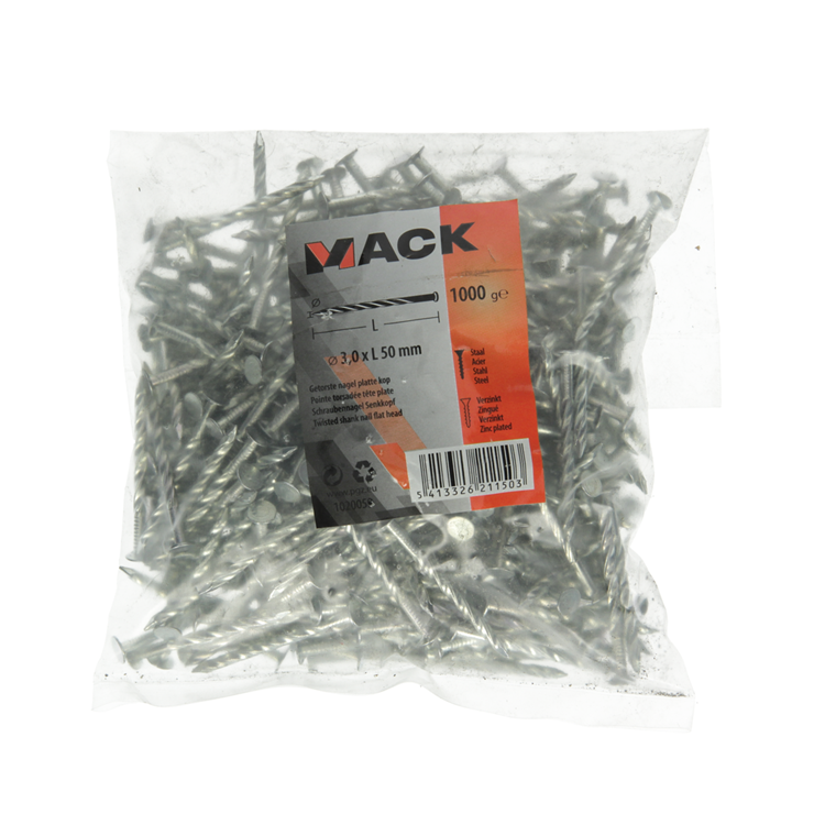 Mack 1020059 - clou torsadé tête plate vz 1000 gr 3,0 x 50 mm | 10 pièces