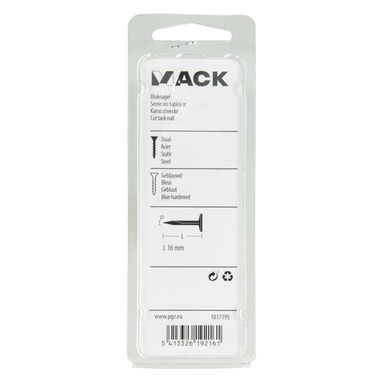 Mack 1017195 - bloc clou acier bleui 50 gr16 mm | 10 pièces