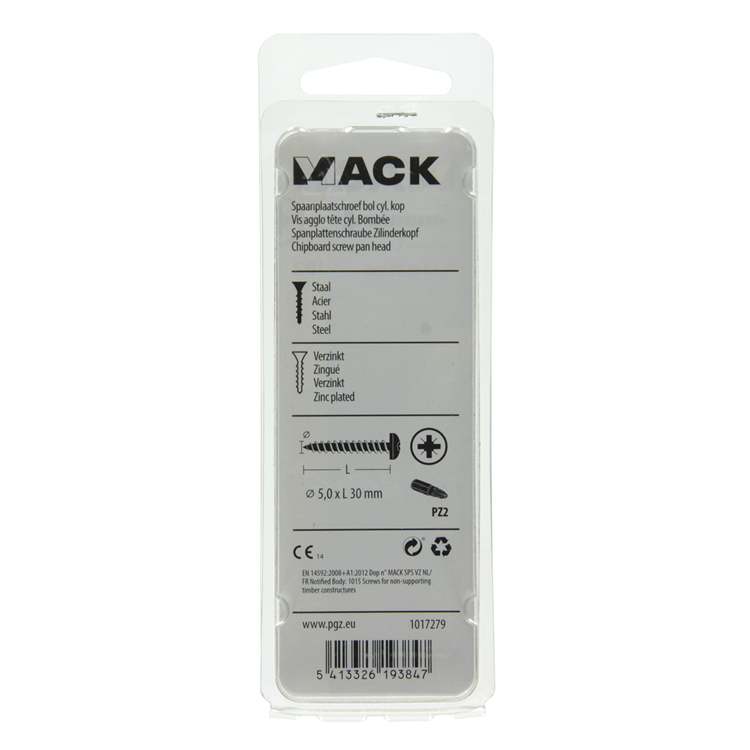 Mack 1017279 - vis pour panneaux d'aggloméré à tête cylindrique plaquée jaune 15 pièces 5,0 x 30 mm | 10 pièces