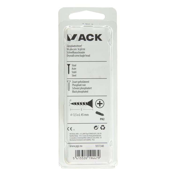 Mack 1017340 - vis pour plaques de plâtre phosph noir. 20 pièces 3,5 x 45 mm | 5 pièces