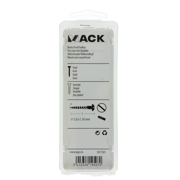 Mack 1017381 - vis à bois tête cylindrique acier galvanisé 6 pcs 5,0 x 50 mm | 10 pièces