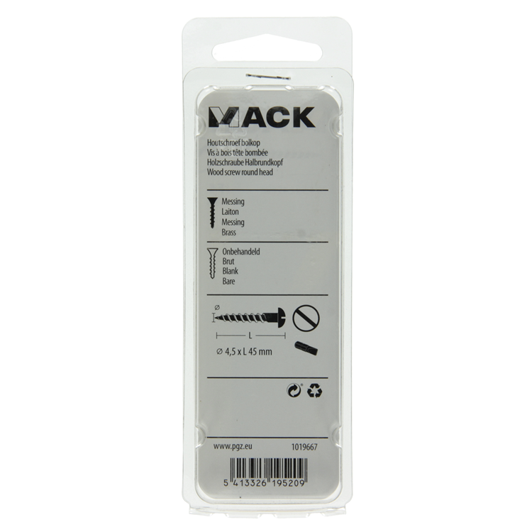 Mack 1019667 - vis à bois tête cylindrique laiton 4 pcs 4,5 x 45 mm | 10 pièces