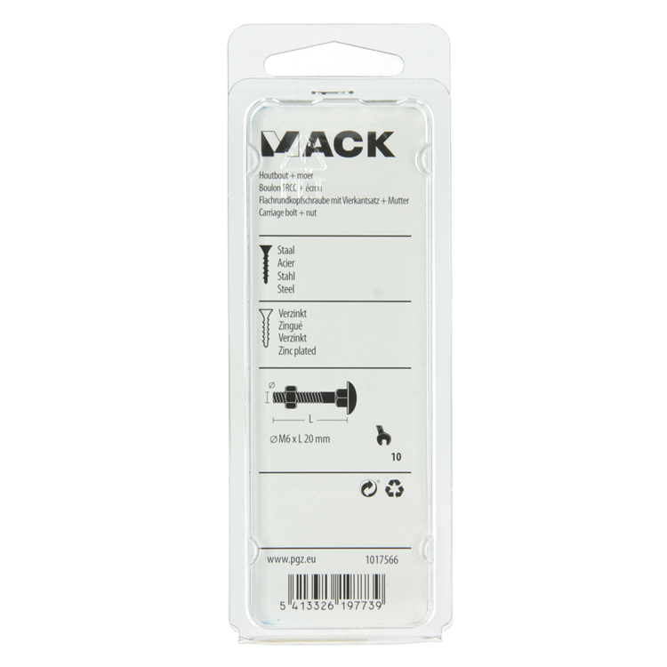 Mack 1017566 - boulon à bois + écrou en acier galvanisé 10 pcs m6 x 20 mm | 5 pièces