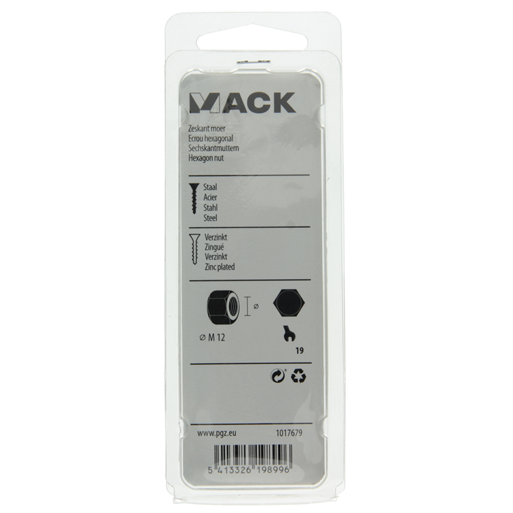 Mack 1017679 - écrou hexagonal en acier galvanisé 6 pièces m 12 | 10 pièces