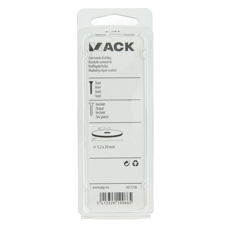 Mack 1017736 - rondelle de corps galvanisée25 pcs 5,2 x 20 mm | 10 pièces