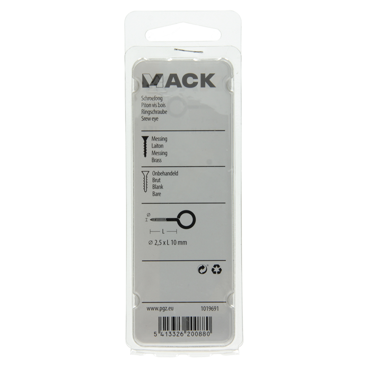 Mack 1019691 - oeil à vis en laiton 6 pcs 2,5 x 10mm | 10 pièces