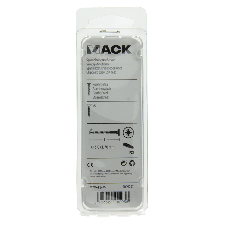 Mack 1019757 - vis pour panneaux d'aggloméré tête VZ acier inoxydable 6 pièces 5,0 x 70 mm | 10 pièces