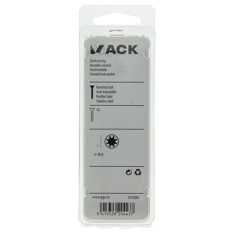 Mack 1019884 - rondelle de blocage dentée acier inoxydable a2 8 pcs m8 | 10 pièces