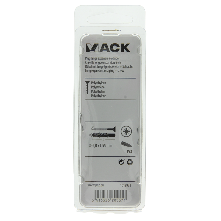 Mack 1019932 - fiche longue exp.polyeth. + scr. 4x70 12 pièces 6x55mm | 5 pièces