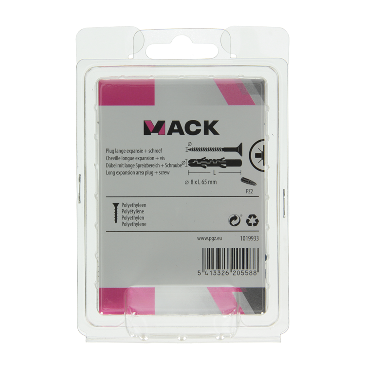 Mack 1019933 - fiche longue exp.polyeth. + scr. 5x80 8 pièces 8x65 mm | 5 pièces