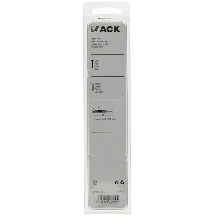 Mack 1019943 - boulon à coin avec goujon fileté. galvanisé2 pcs m10 x 100mm | 5 pièces