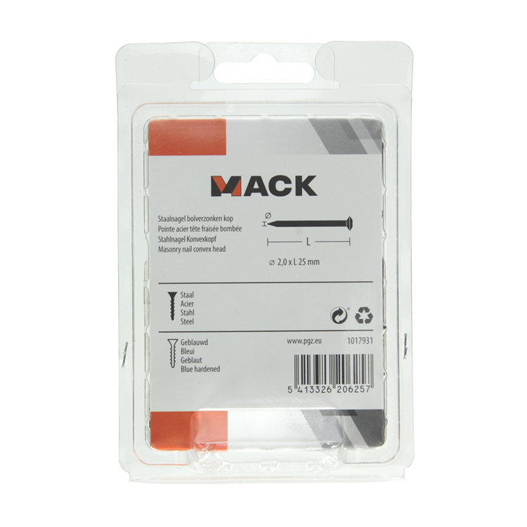 Mack 1017931 - clou en acier bvk acier bleui 150 gr 2,0 x 25 mm | 5 pièces