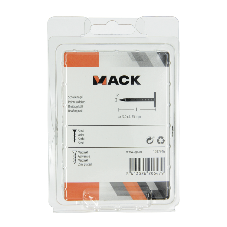 Mack 1017946 - shale nail steel galvanized 250 gr 3.0 x 25 mm | 5 pièces