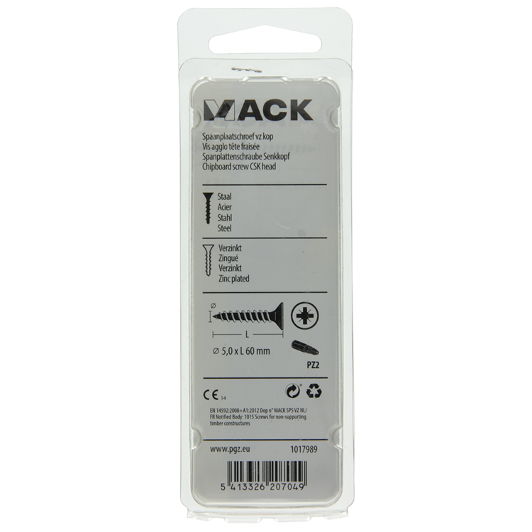 Mack 1017989 - vis pour panneaux d'aggloméré avec tête plaquée jaune. 23 pièces 5,0 x 60 mm | 5 pièces