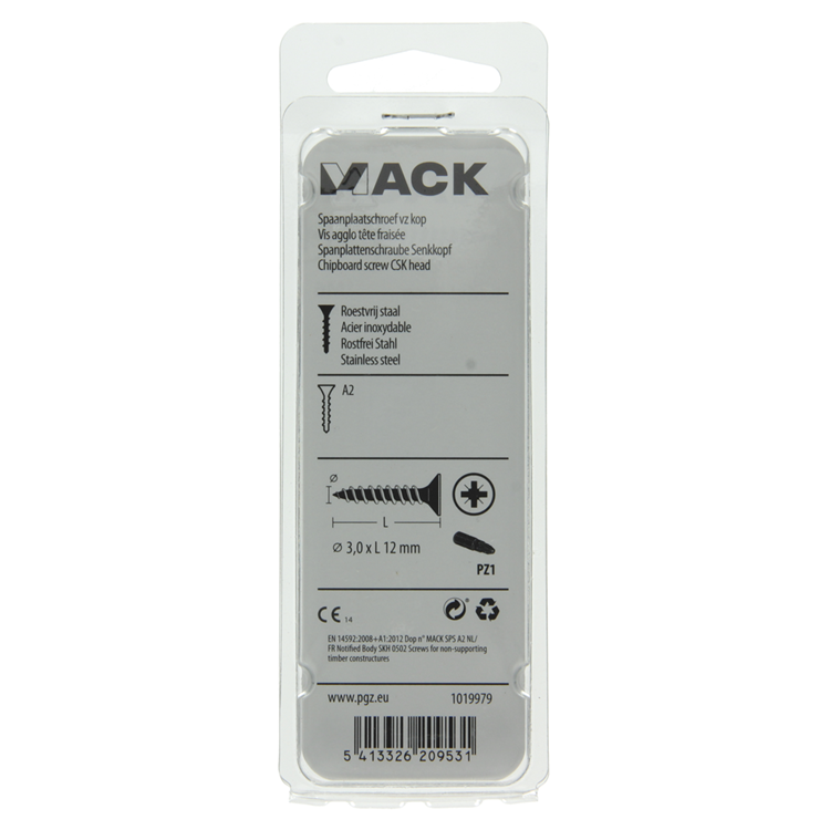 Mack 1019979 - vis pour panneaux d'aggloméré tête VZ acier inoxydable 130 pcs 3,0 x 12 mm | 5 pièces
