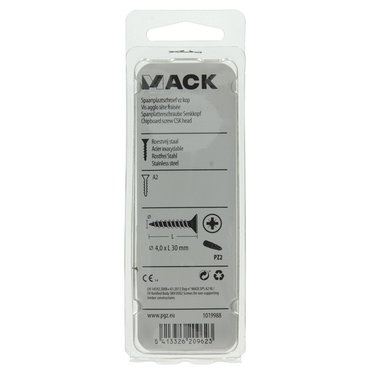 Mack 1019988 - vis pour panneaux d'aggloméré tête VZ acier inoxydable 60 pièces 4,0 x 30 mm | 5 pièces