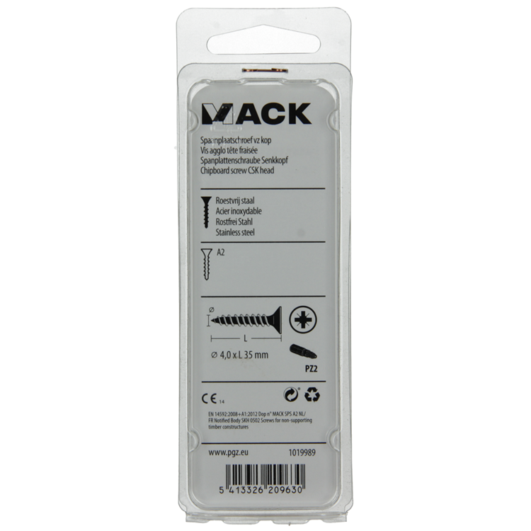 Mack 1019989 - vis pour panneaux d'aggloméré tête VZ acier inoxydable 50 pièces 4,0 x 35 mm | 5 pièces