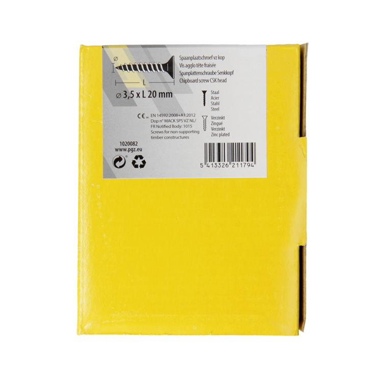Mack 1020082 - vis pour panneaux d'aggloméré avec tête jaune avec 200 pièces 3,5 x 20 mm | 5 pièces