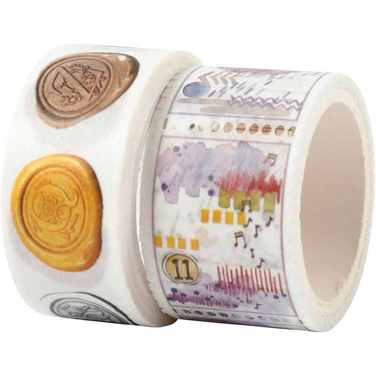 Ruban de masquage Creativ company, tampons et paysages, l: 3+5 m, l: 20+25 mm, 2 rouleaux 1 carton