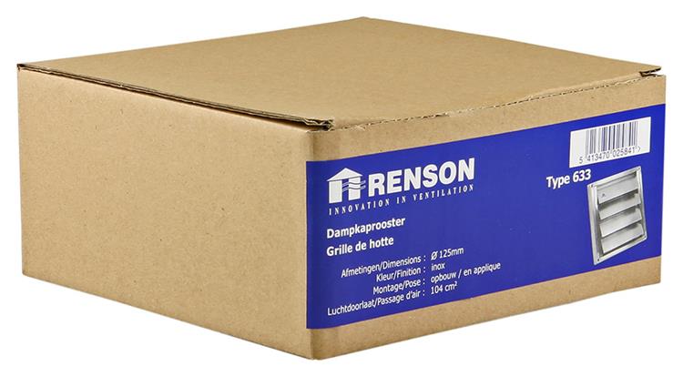 Renson 1006273 - grille de hotte aspirante à encastrer en acier inoxydable 633 ø125 | 2 pièces