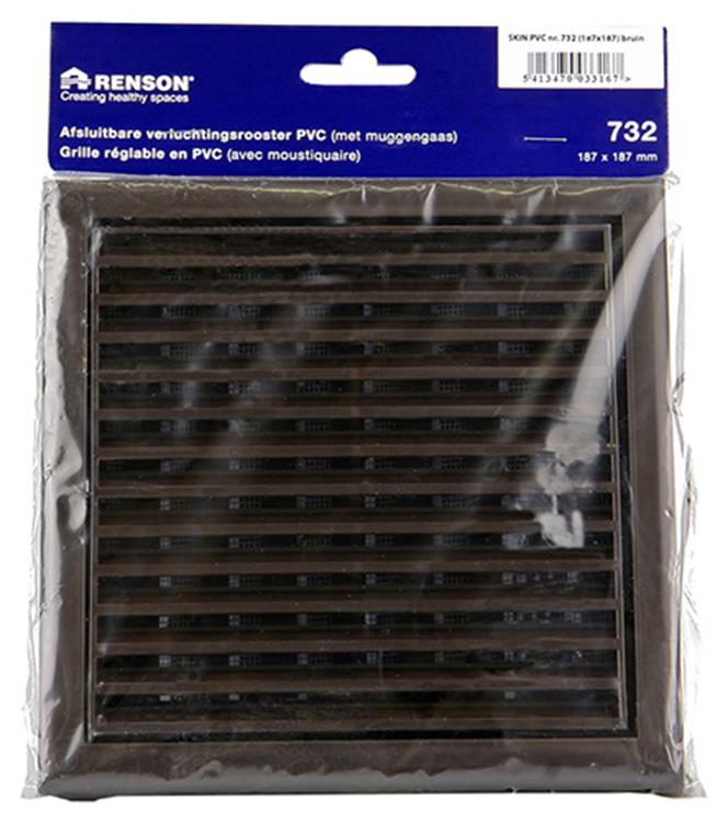 Renson 1006369 - surface de grille réglable. 732 pvcral 8019 187x187mm | 2 pièces