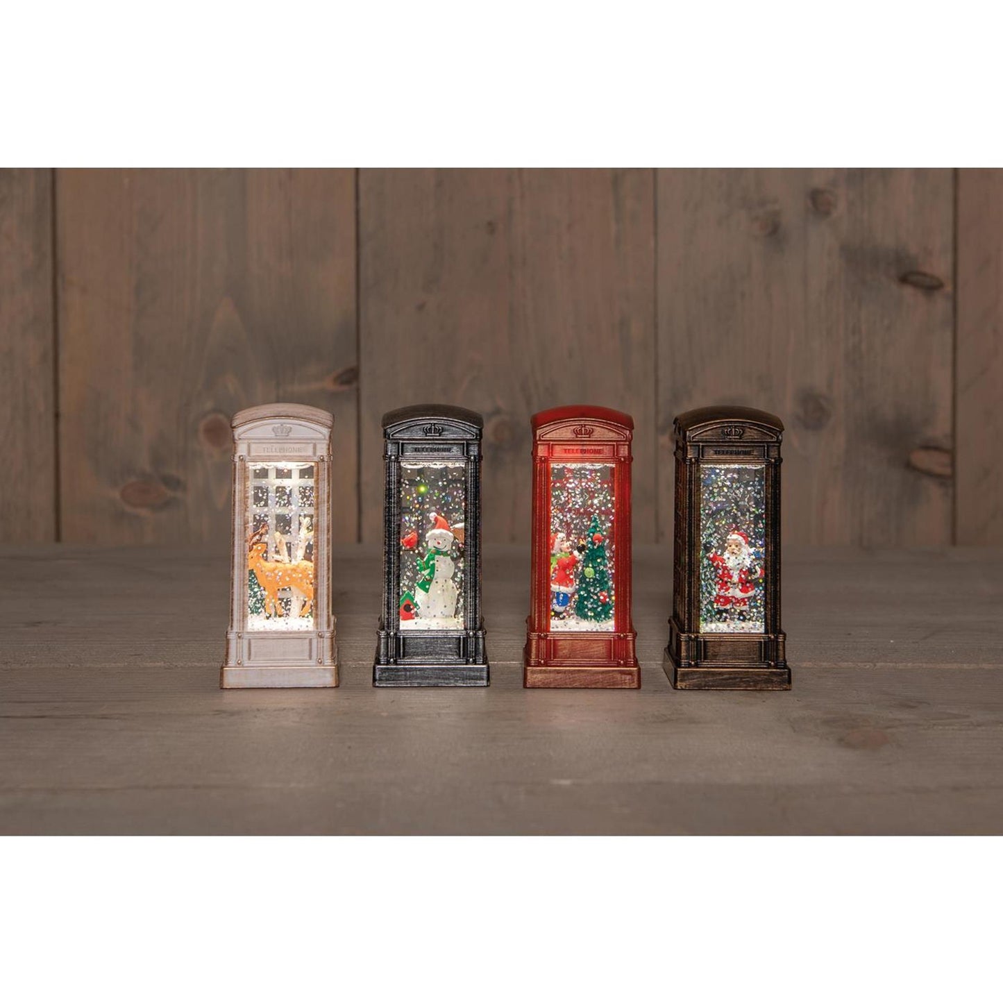 Cabine téléphonique Anna's collection LED avec image dans de l'eau pailletée 5x11cm, fonctionne sur batterie, 4 assortis