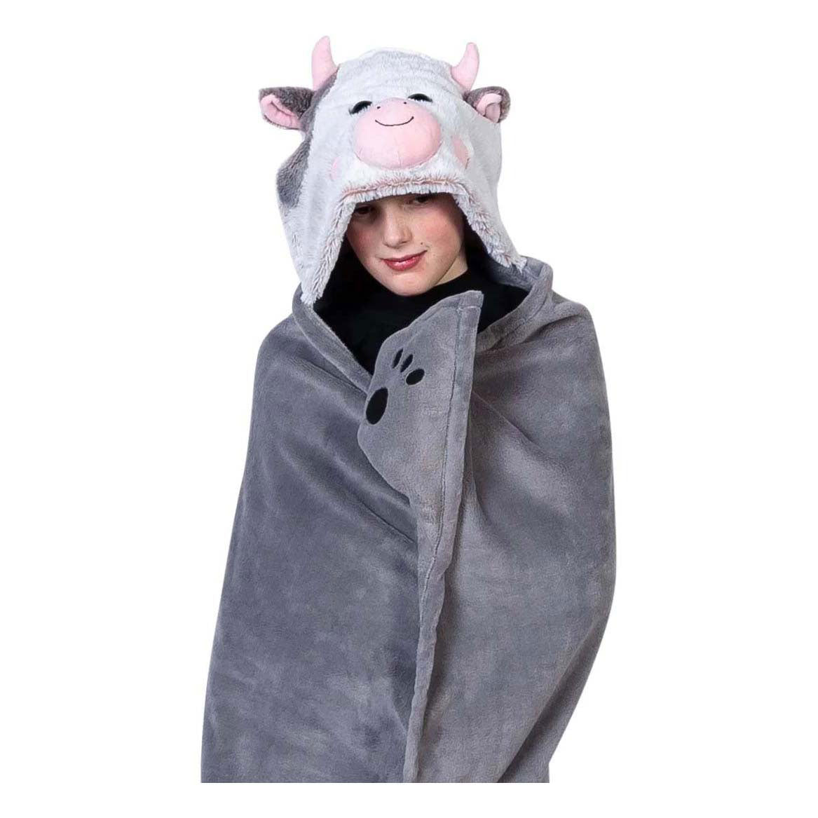 Noxxiez couverture câline avec capuche vache, 130x100cm