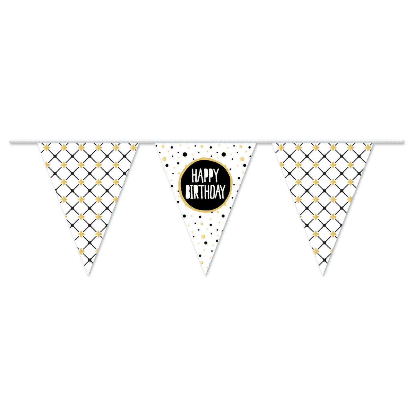 Ligne de drapeau joyeux anniversaire or, 10mtr.