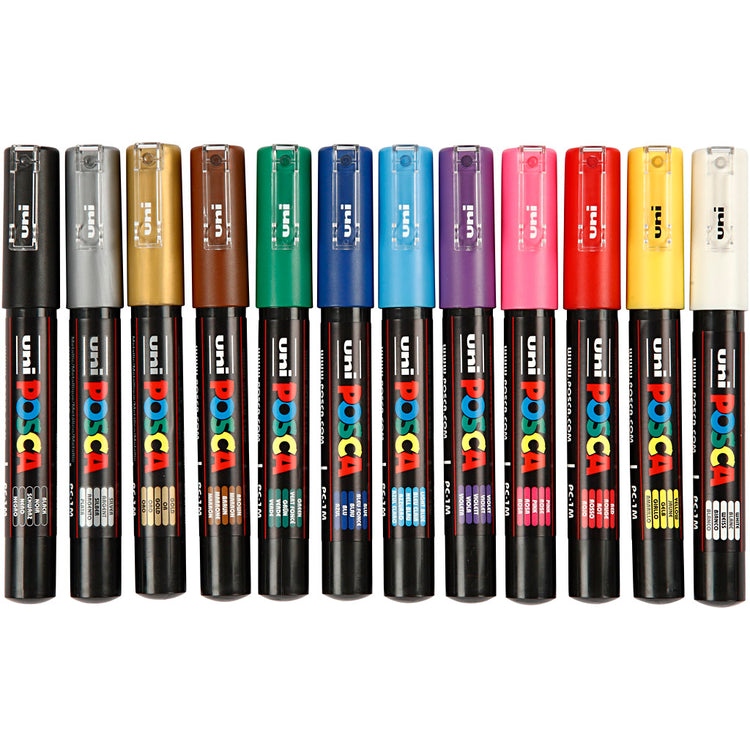 Marqueur Uni-posca posca, taille pc-1m, épaisseur de trait 0,7 mm, extra-fin, différentes couleurs, 12 pièces 1 boîte