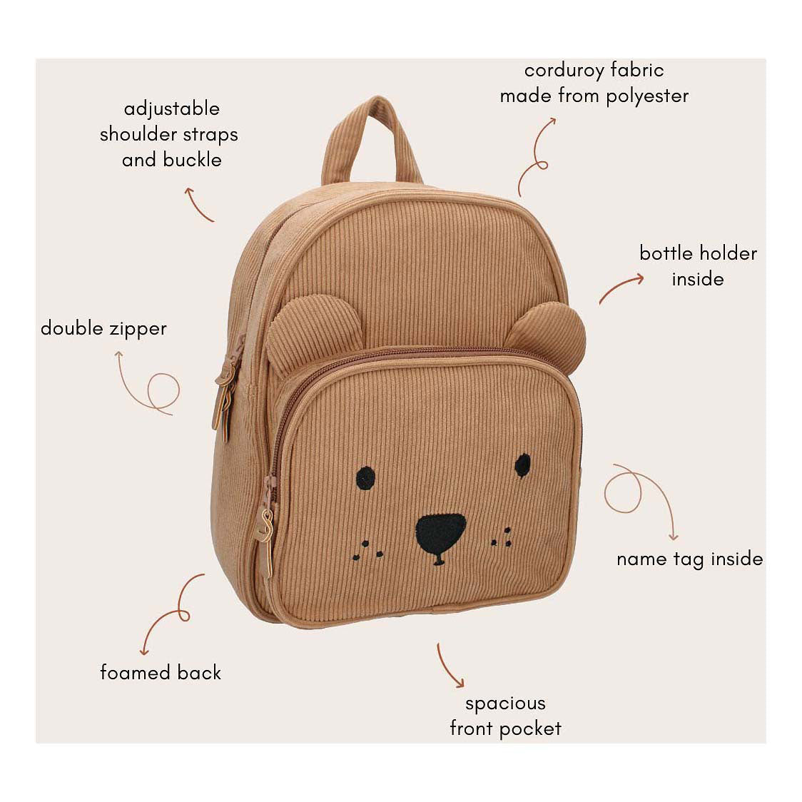 Sac à dos kidzroom porto beary excité marron