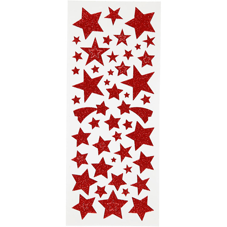 Creativ company autocollants pailletés, étoiles, feuille 10x24 cm, env. 110 pièces, rouge, 2 feuilles 1 boîte