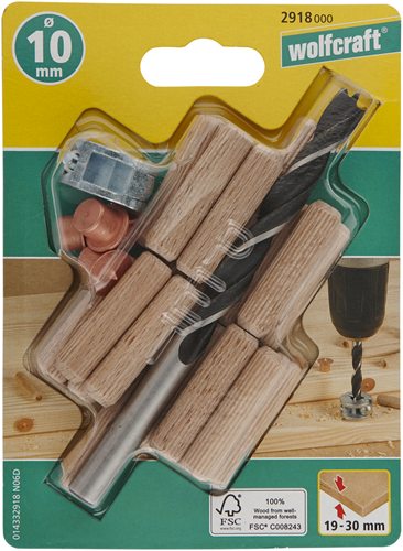 Jeu de chevilles Wolfcraft | ø10mm | 25 pièces | 1 jeu - 2918000