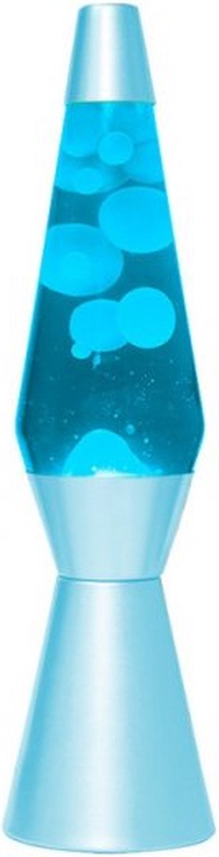Lampe à lave I-total - lampe à lave - lampe d'ambiance - 40x11 cm - verre aluminium - 30w - bleu avec cire blanche - socle bleu - xl2939