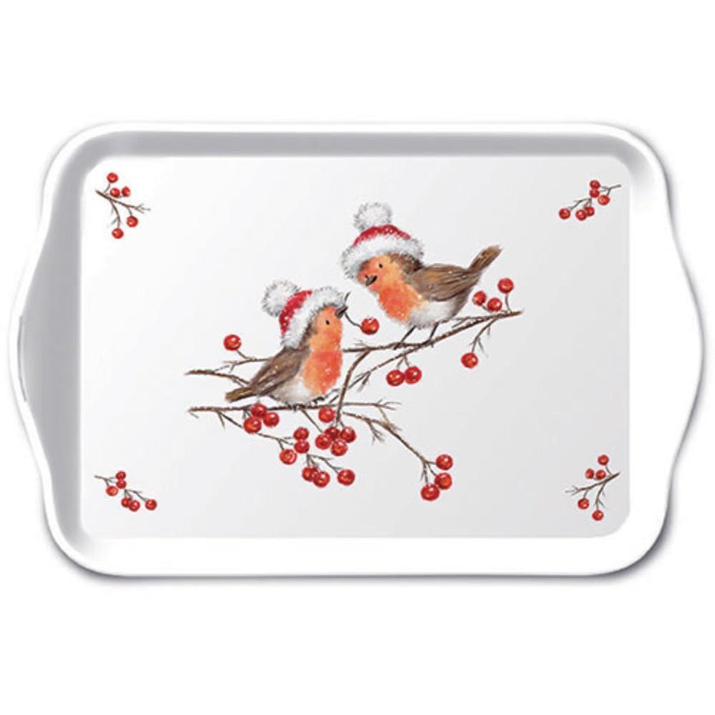 Plateau d'ambiance 13x21cm Rouges-gorges de Noël