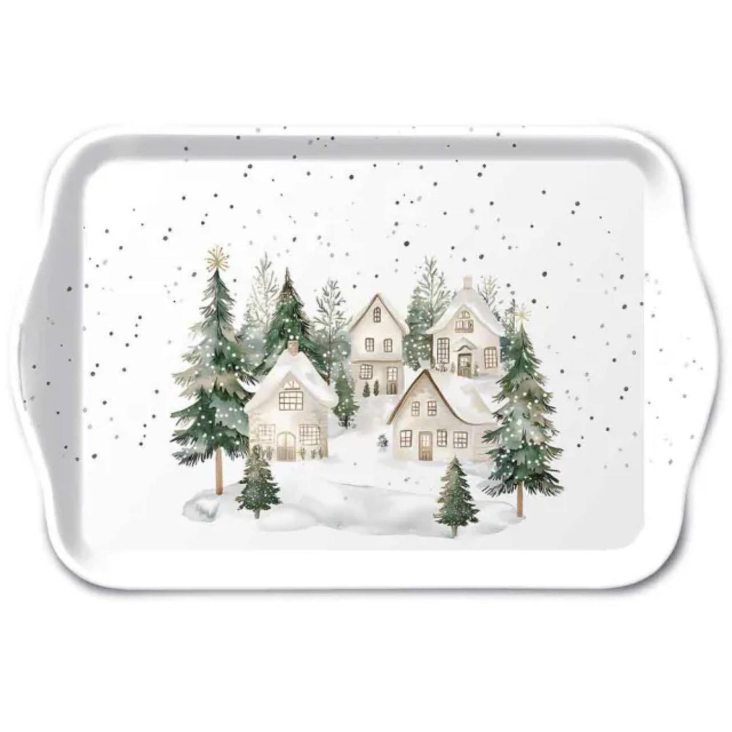 Plateau Ambiente mélamine maisons enneigées 13x21 cm