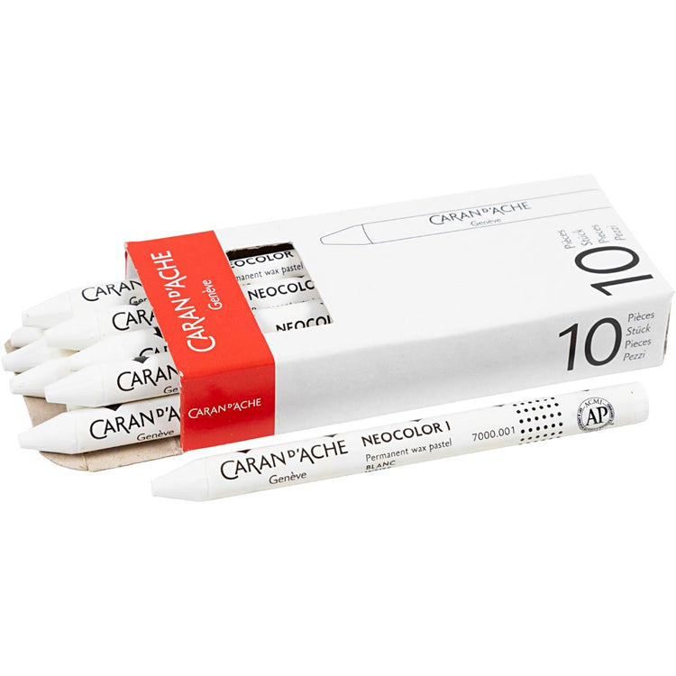 Caran dache caran d'ache neocolor i, l : 10 cm, épaisseur 8,5 mm, blanc (001), 10 pièces 1 boîte