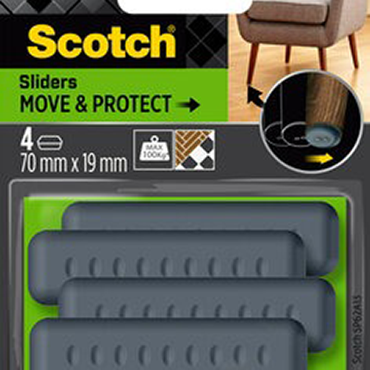 3m 1070687 - curseurs scotch® Move Protect autocollants gris, 70 mmx19 mm | 5 pièces